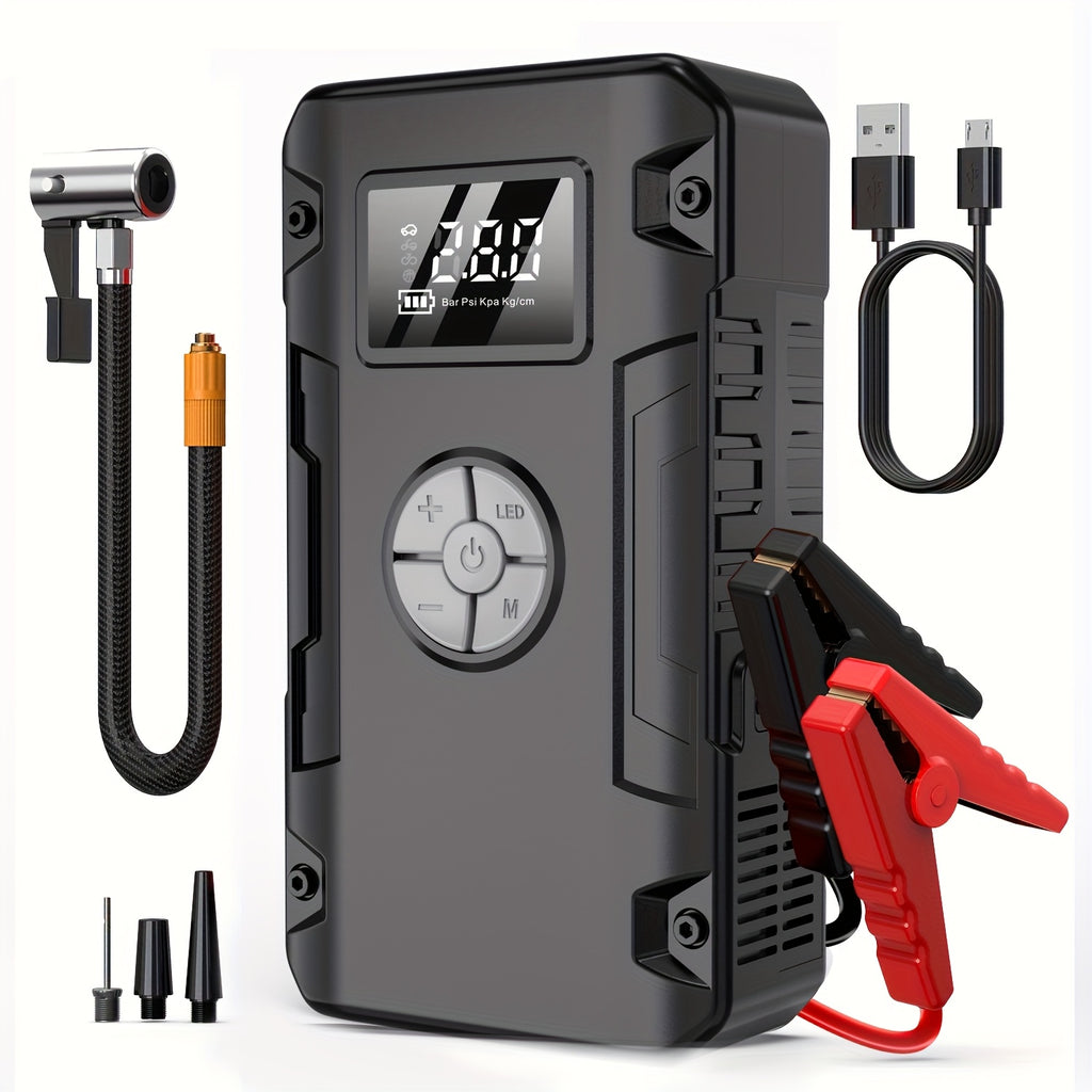Arrancador+Compresor 4 en 1 para Emergencias Vehículos y más