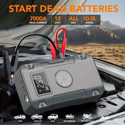Arrancador+Compresor 4 en 1 para Emergencias Vehículos y más