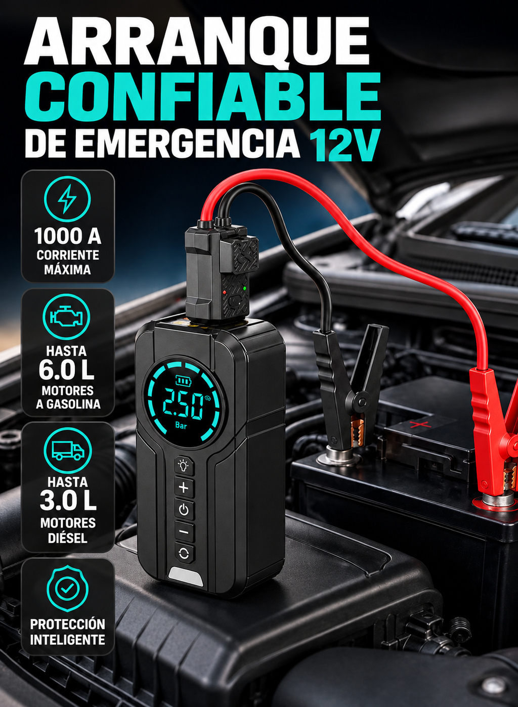 Arrancador Para Vehiculos y Compresor 4 en 1 para Emergencias!