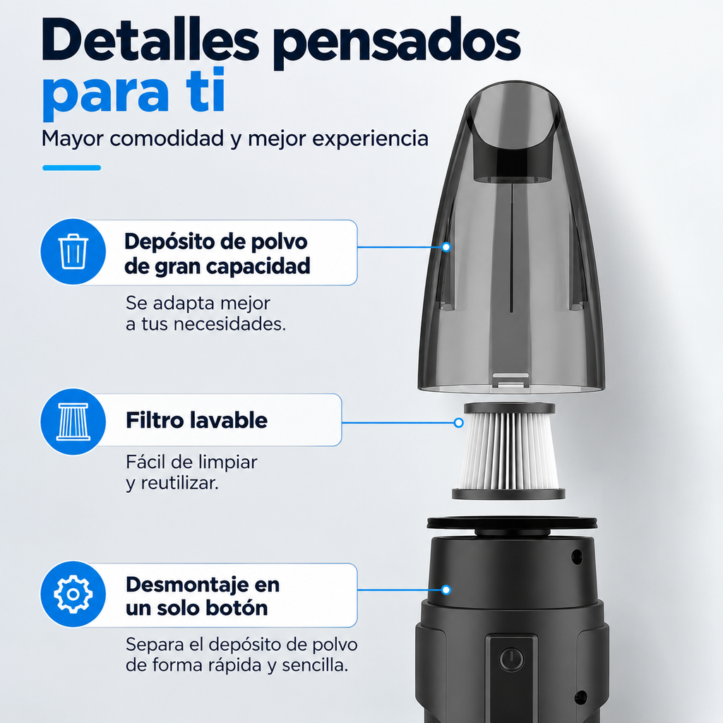 Aspiradora Portátil Inalámbrica para Auto y Hogar | Limpieza Rápida en Cualquier Lugar